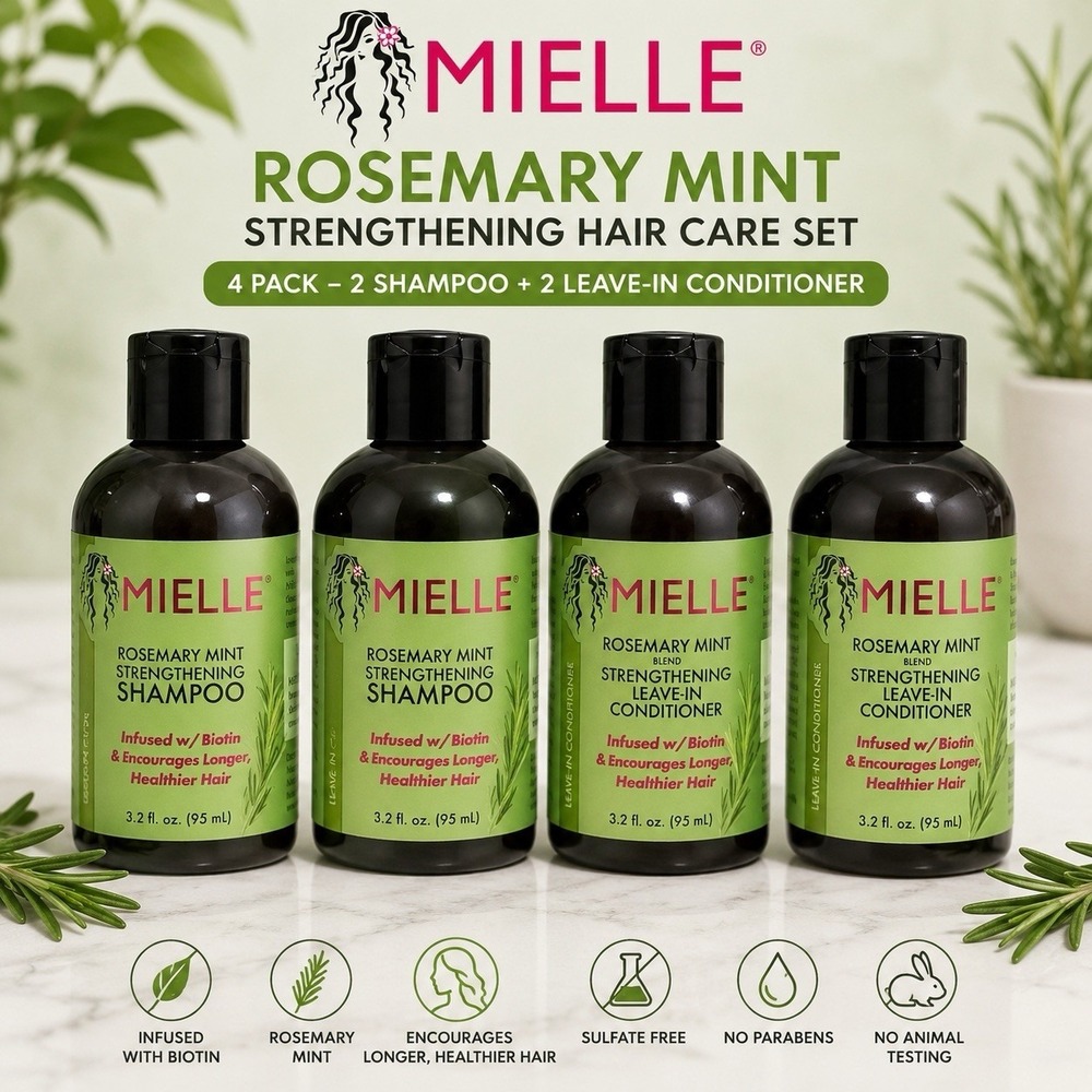 Mielle Rosemary Mint Hair Care Travel Set 4 Pack Shampoo & Leave-In Conditioner